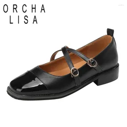 فستان أحذية Orcha Lisa 2023 Ladies Pumps Square Toe Block Low Cross Cross Buckles Mixed Color Color Leisure Women Daily Plus 42 43