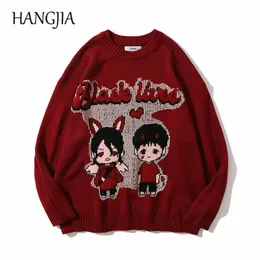 Men s Sweaters Angel Women Black Lived Couples Harajuku Knitting Knitwear Men Oversized Japanese Anime Cartoon Knitted Unisex Sweater Tops 230906