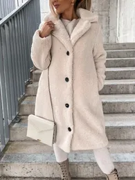 여성용 양모 블렌드 양털 코트 여성 패션 가을 겨울 롱 슬리브 솔리드 레이디 사무실 캐주얼 더블 가슴 재킷 느슨한 대형 의류 230905