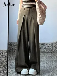 Womens Pants Capris Jielur veckade raka kvinnliga breda ben fast färg Löst chic casual full längd Fashion Office Ladies 230905