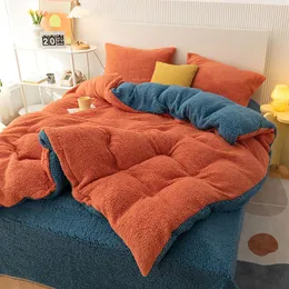 Bedding sets Duvet Cover Set Home Textiles Winter Warm Thicken Imitation Lambswool Solid Color Quilt Bed Sheet 4pcs 230906