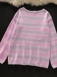 Kvinnors tröjor xgoth kawaii rosa lila tröja kvinnlig high street punk o-hals pullover lös retro nisch stickkläder jacka härlig flicka