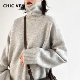 Women s Sweaters CHIC VEN Korean Sweater Loose Turtleneck Warm Solid Pullover Knitwear Basic Female Tops Autumn Winter 230906