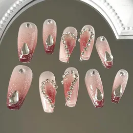 Falsas Nails 10 unids Diseño de gota de agua de diamante largo Presione en las puntas Mujer Cubierta completa Artificial Falso Sin costuras Extraíble