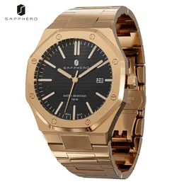 Wristwatches SAPPHERO Mens Watch Octagon Design 100M Waterproof Luxury Quartz Rose Gold Wristwatch for Men Business Date Luminous Clock 230905