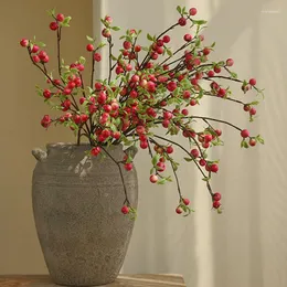 装飾的な花1PCミニフラワーアレンジメント人工植物72cmシングルブランチホーム装飾アップルフルーツブランチリアルな素敵な
