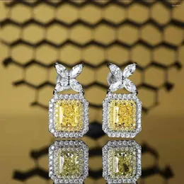 Studörhängen Foydjew Luxury Designer Square Yellow Simulated Diamond Micro-Inlaid Zircon 925 Silver Needle Earring for Women