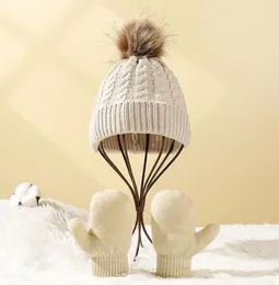 Beanie/Skl Caps Scarf Hat Glove Set For Beanies Children Barn Winter Warm Design Pom Drop Delivery Otd2e