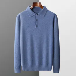 Męskie swetry jesieni Koreańskie 100% czystej wełny zimnej bluzki oddychający mody SWETOR Polo Button Pullover 230905