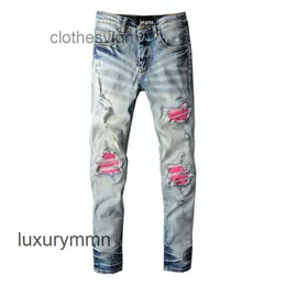 Jeans da uomo Amirrss 2023 Designer Fashion 805 High Street Tide Marca Hole Patch Fold Collage Slim Fit Beggar Locomotiva 5V1G
