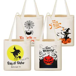 Halloween Tote Trick eller Treat Bags Linen Halloween Party Candy Present Bags Portable Kids Spider Pumpkin Canvas Bags 928