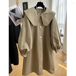 Casacos de Trench das Mulheres 2023 Estilo Longo Mulheres Primavera Solta S-3XL Bat Manga Simples Lazer Boneca Colar Adorável Meninas Coreanas Chic