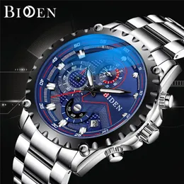 Relógios de pulso Biden Homens Quartz Watch Chronograph Sport Waterproof WristWatch para Mens Relógios Calendário de Aço Inoxidável Luminoso Montre 230905