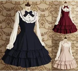 Thema Kostüm Lolita Kleid Damen Baumwolle Langarm Vintage mit Rüschen süß A412