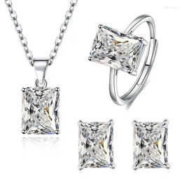 Loose Gemstones Rectangular Zircon Jewelry Set 925 Sterling Silver Classic Women's Ring Earrings Necklace Engagement Party Gifts