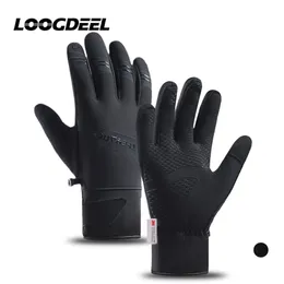 Luvas de ciclismo LOOGDEEL sarung tangan ski pria layar sentuh Anti licin olahraga lari bersepeda jari penuh tahan angin air 230905