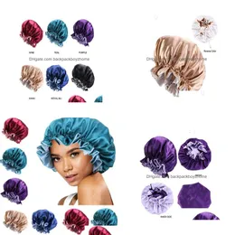 Hair Clippers Accessories Silk Night Cap Hat Double Wear Women Head Er Sleep Satin Bonnet for Beautif - Wake Up Perfect Daily FAC DHI79