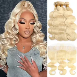 Synthetic Wigs Bundel Pirang madu 613 dengan penutup rambut manusia HD renda depan bundel ekstensi gelombang tubuh untuk wanita 230905