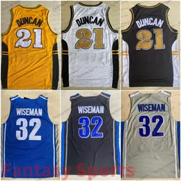 College Basketball Jersey Tigers 32 James Wiseman Wake Forest Tim Duncan College Jerseys Yellow White Mens Stitched