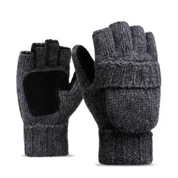 Pięć palców rękawiczki unisex plus grube męskie rękawiczki bez palców mężczyźni wełniane zimowe ciepłe rękawiczki odsłonione palcem na dzianiny ciepłe klapki pół palców rękawiczki 230906