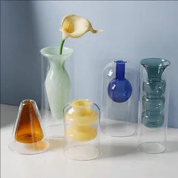 Vasos vaso de vidro duplo decoração de casa decoração moderna decoração de casamento acessórios planta hidropônica recipiente de vidro desktop artesanato 230906