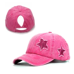 Sombreros de ala ancha Sombreros de cubo 6 colores Gorra alta angustiada para mujer con estrella de brillo Gorra de bola de malla de verano Moda femenina Hip Hop Sombreros Casual ajustable 230905