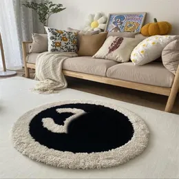Pure Handmade Designer Rug Simple Solid Circular Carpet Bedroom Computer Chair Thickened Living Room Rug Coffee Table Floor Mat Room Decor