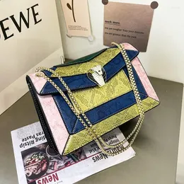 Goro Splicing Цветная кожаная сумка на плечо Женская сумка Роскошный дизайнерский змеиный головной убор через плечо Модная квадратная повседневная сумка-тоут