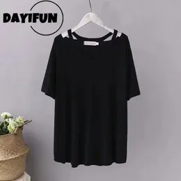 Damskie Tshirt w rozmiarze plus 150 kg kobiety duże tshirty stałe kolory topy dama luźne krótkie rękawie letnie v szyja pusta koszulka femme 230906