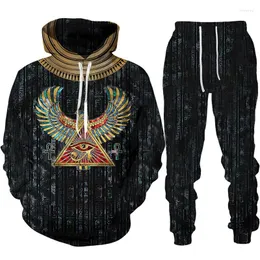 Herrspåriga antika horus egyptisk stil 3D -tryckt spårdräkt set man kvinna hoodie byxor 2 st överdimensionerade casual streetwear pullover