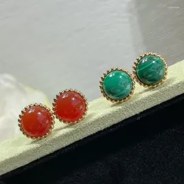 Stud Earrings European Luxury Rose Gold Red Jade Chalcedony Turquoise Round Women's Simple Temperament Party Premium Brand Jewelry