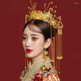 Hair Clips Luxury Gold Bride Phoenix Crowns For Women Wedding Queen Crown Chinese Brdial Tiara Headpieces Vintage Mermaid Diadema