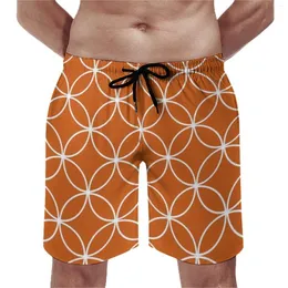 Herren Shorts Board Circles Crossing Mode Badehose Orange und Weiß Schnell trocknend Laufen Surfqualität Große Größe Strand