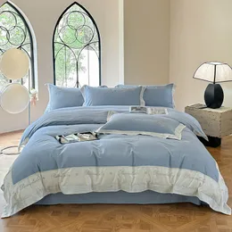 寝具セット高度なセット豪華な長い定番の主要なコットン刺繍布団カバー100コットンベッドシートと枕カバーキングサイズ230906