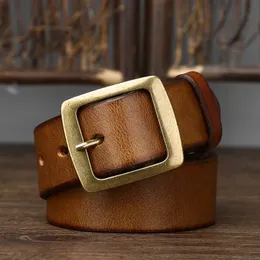 Other Fashion Accessories 3.8cm Width Thick Retro Cowhide Genuine Leather Belt For Men Solid Brass Copper Pin Buckle Belts Male Strap For Jeans 230905