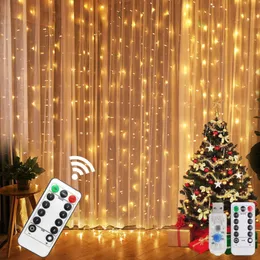 Juldekorationer LED -gardinsträng Lätt god juldekorationer för hemmansarland Noel Navidad Deco Cristmas Ornaments år 2024 230905