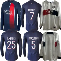 SS-4XL 2023 2024 MAILLOT PARIS MBAPPEサッカージャージ23 24フットボールシャツMEN HAKIMI L PAREDES MARQUINHOS VERRATTIジャージー長袖