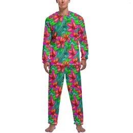 Indumenti da notte da uomo Pigiama floreale tropicale Manica lunga Paradise Stampa Due pezzi Pigiama per il tempo libero Set Primavera Design maschile Kawaii Home Suit