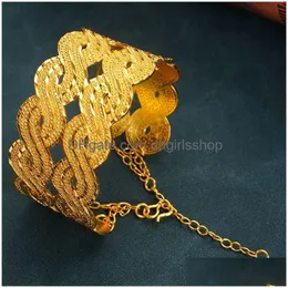 Bracciale rigido largo braccialetti in rame placcato oro design a onde bracciale polsino dimensione arabo turco regalo nuziale etnico per le donne consegna di goccia gioielli Dh4Lq
