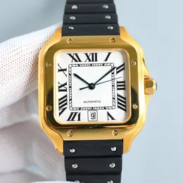 Ca Square Watch 40 мм Женева Оригинальный резиновый ремешок Автоматический механический корпус и браслет Модные роскошные мужские часы Спортивные мужские часы Montre De Luxe Factory Gift LB