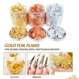 Other Festive Party Supplies Shiny 3G Gold Foil Jewelry Luxury Resin Decoration Paper Handicrafts Flake Siver Leaf Nail Beauty Gil Dhbak