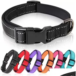 Dog Collars Leashes Reflective Fashion Fadeproof Designer Belt For Large Dogs With Soft Neoprene Padded Breathable Nylon Puppy Col Dhfx2