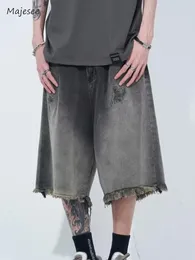 Erkek Kot Penerler Şık Yaz Sıkıntılı Yıkalı Denim Pantolon Japon Tarzı Harajuku Allch Match High Street Diz Uzunluk Bol Kolej