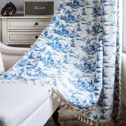 Tende finite per tende nel soggiorno Tende in stile cinese stampate blu per la decorazione domestica della camera da letto Finestra oscurante con nappe