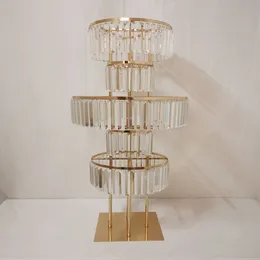 5 camadas de metal dourado redondo pingente de cristal suporte de flor vaso peças centrais de mesa de casamento