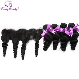 Synthetic Wigs Peru gelombang longgar dengan renda Frontal 3 4 bundel 13X4 telinga ke rambut manusia 230905