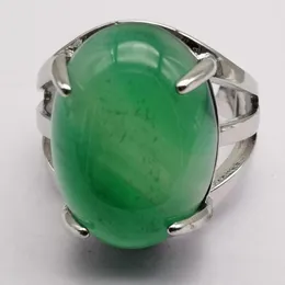 Cluster Rings Green Veins Agate Stone Oval Bead GEM Finger Ring Jewelry For Woman Gift Size 8 X278