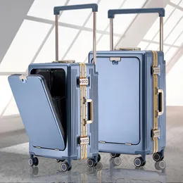 スーツケースシニアワイドプルロッドスーツケースフロントオープニングトラベル多機能ビジネス荷物コンピューターケースバッグ搭乗箱トランク