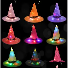 Chapéus de festa Decoração de Halloween Luzes LED Bruxa Traje Cosplay Adereços Masquerade Wizard Brilhante Chapéu Mágico Home Garden Decor Drop de DHDVL