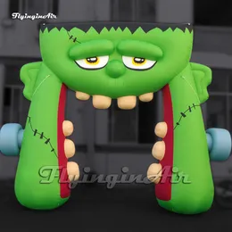 Niedliche Halloween-Cartoon-Figur, großes aufblasbares Frank-Tor, 5 m, grüner Monster-Air-Blow-Up-Frankenstein-Kopfbogen für die Eingangsdekoration